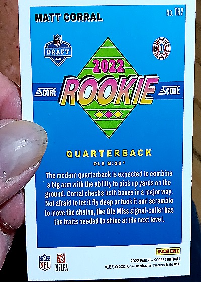 2022 Panini Score 1992 Throwback Rookie #TB2 Matt Corral — back