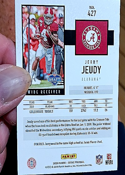 2020 Panini Score #427 Jerry Jeudy — back