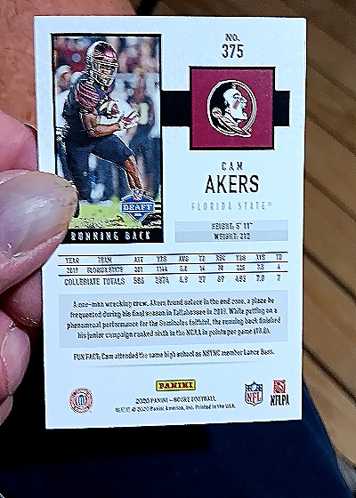 2020 Panini Score #375 Cam Akers — back