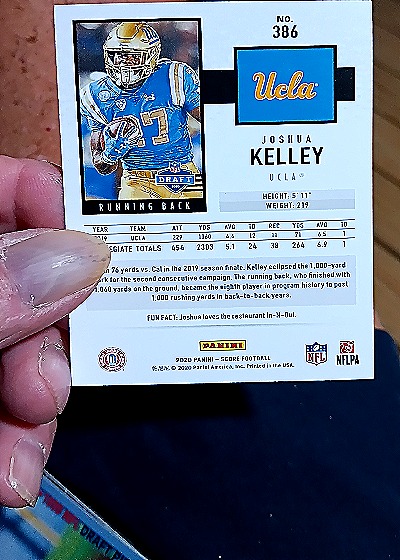 2020 Panini Score #386 Joshua Kelley — back