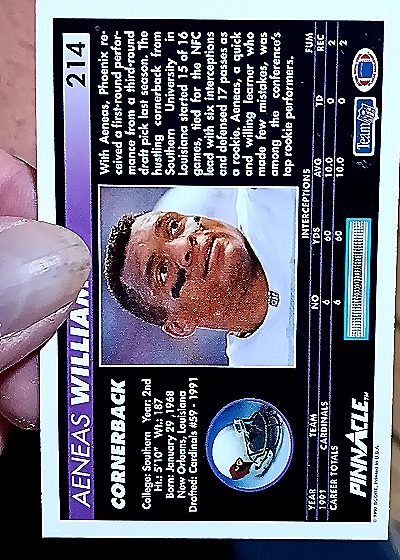 1992 Pinnacle #214 Aeneas Williams — back
