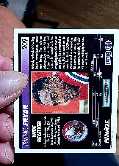1992 Pinnacle #209 Irving Fryar — back