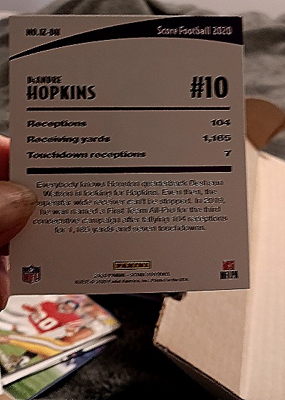 2020 Score #IZ-DH DeAndre Hopkins In the Zone — back