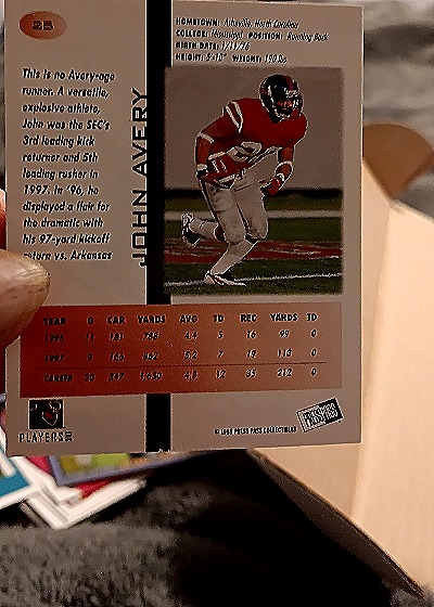 1998 Press Pass #25 John Avery — back