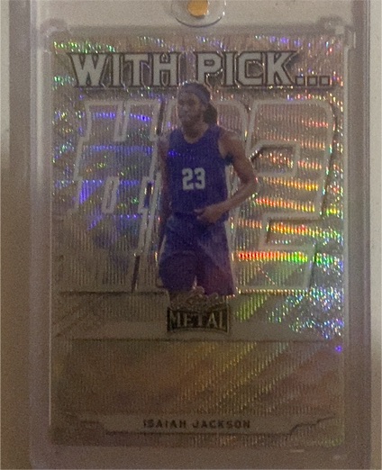 2021-22 Leaf Metal With Pick? Silver Mojo #WPNQ1 Isaiah Jackson — front