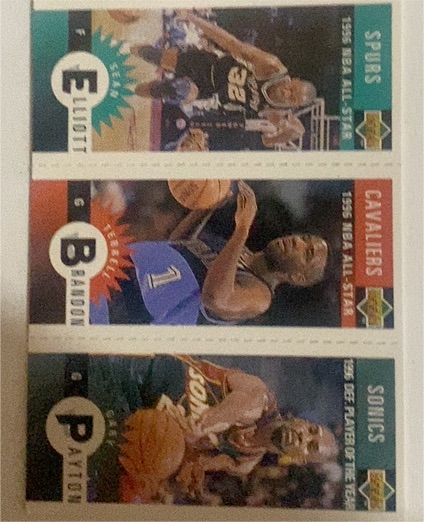 1996-97 Collector's Choice Mini-Cards Panels #M161/M104/M167 Sean Elliott / Damon Bailey / Gary Payton — front
