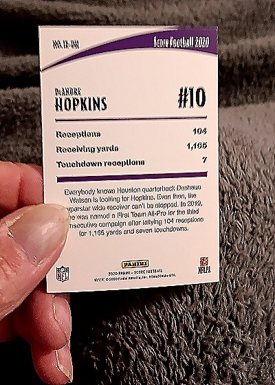 2020 Panini Score Football #MA-DA-HOP DeAndre Hopkins — back
