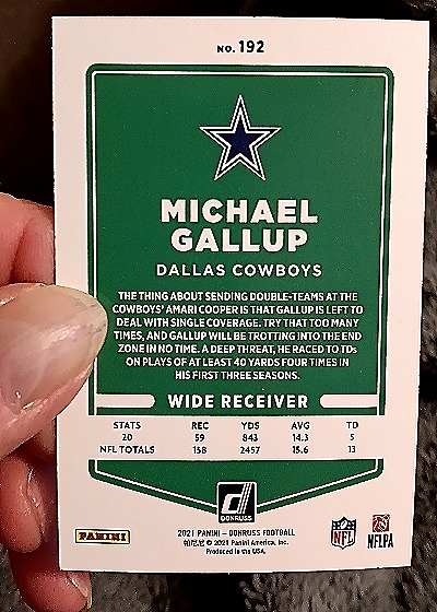 2021 Donruss #192 Michael Gallup — back
