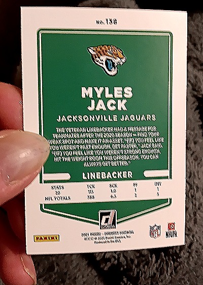 2021 Donruss #138 Myles Jack — back