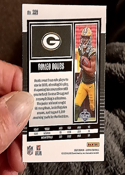 2022 Panini Score #389 Romeo Doubs — back