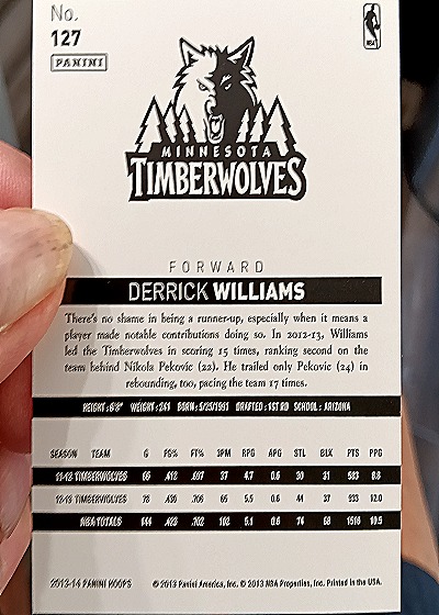2013-14 Panini Hoops #127 Derrick Williams — back
