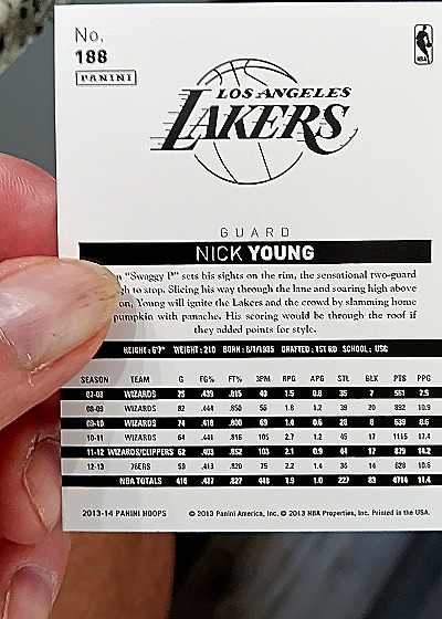 2013-14 Panini NBA Hoops #188 Nick Young — back