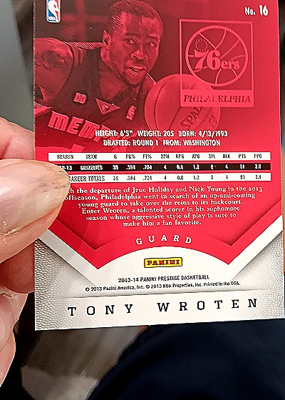 2013-14 Panini Prestige #16 Tony Wroten — back