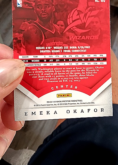 2013-14 Panini Prestige #60 Emeka Okafor — back