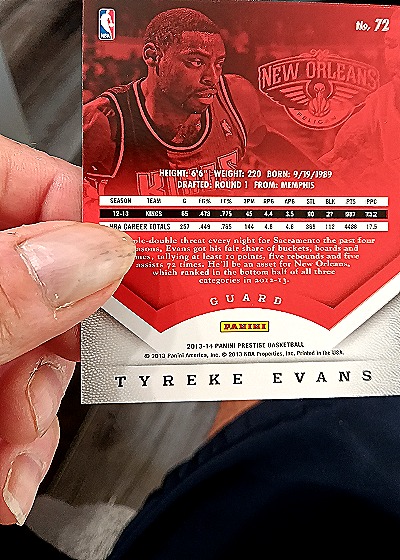 2013-14 Panini Prestige #72 Tyreke Evans — back