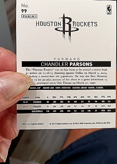 2013-14 Panini NBA Hoops #99 Chandler Parsons — back