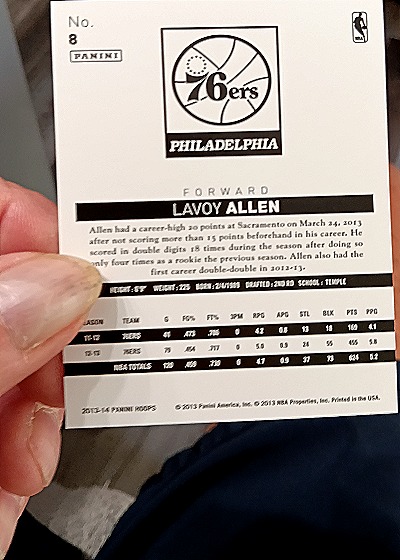 2013-14 Panini Hoops #8 Lavoy Allen — back
