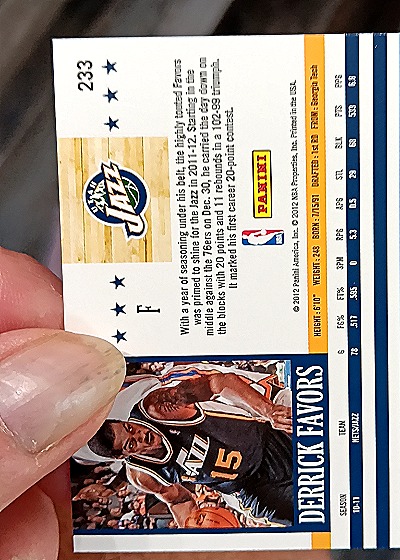 2011-12 Panini NBA Hoops #233 Derrick Favors — back