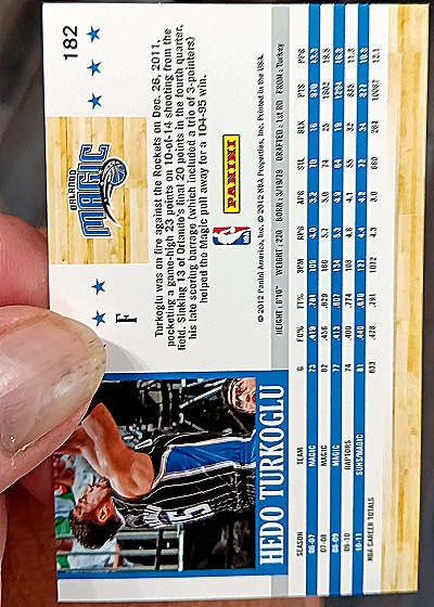 2011-12 Panini Hoops #182 Hedo Turkoglu — back