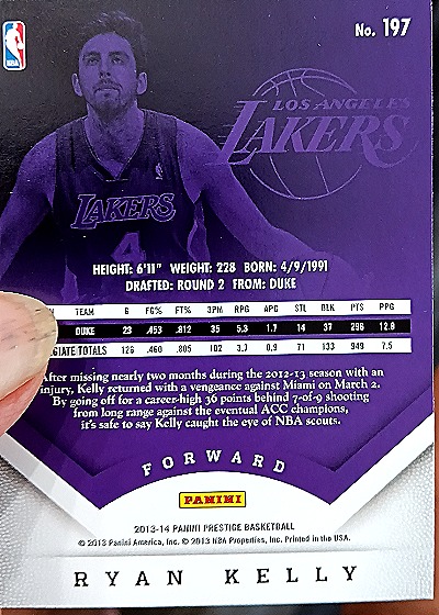 2013-14 Panini Prestige #197 Ryan Kelly — back