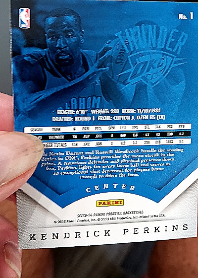 2013-14 Panini Prestige #1 Kendrick Perkins — back