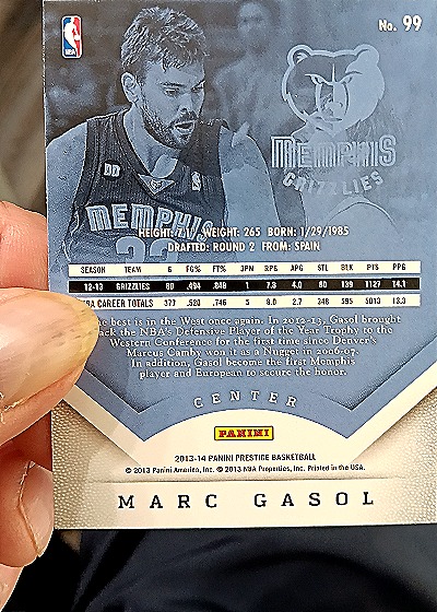 2013-14 Panini Prestige #99 Marc Gasol — back