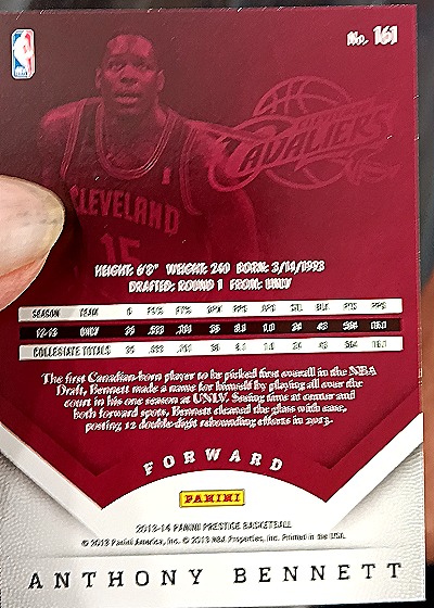 2013-14 Panini Prestige #161 Anthony Bennett — back