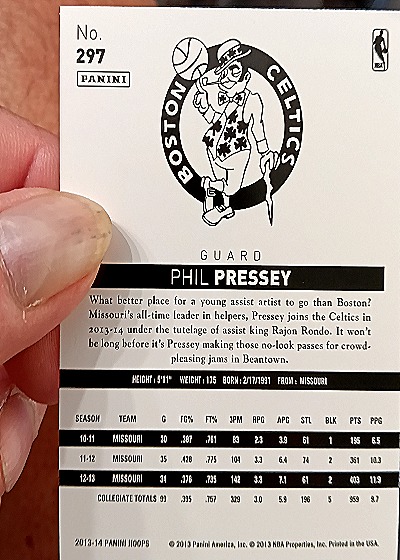 2013-14 NBA Hoops #297 Phil Pressey — back
