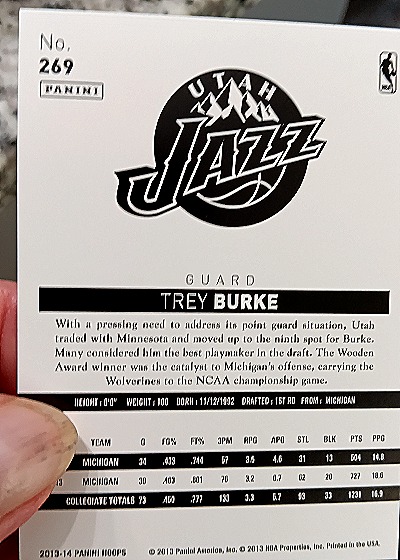 2013-14 Panini Hoops #269 Trey Burke — back