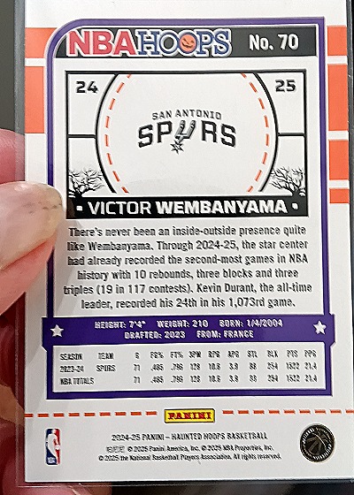 2024-25 Panini NBA Hoops Haunted Hoops #70 Victor Wembanyama — back