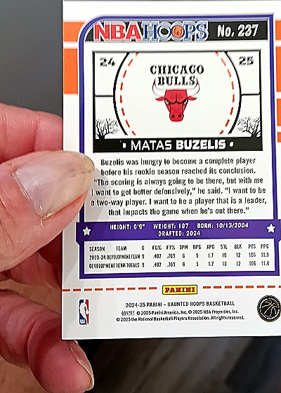 2024-25 Panini NBA Hoops Haunted Hoops #237 Matas Buzelis — back