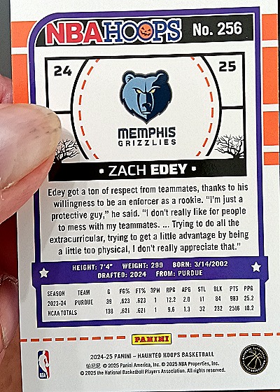 2024-25 Panini Hoops #24-25 Zach Edey — back