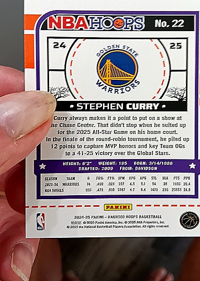 2024-25 Panini NBA Hoops #22 Stephen Curry — back
