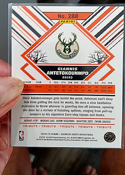 2024-25 Panini Haunted Hoops Tribute #288 Giannis Antetokounmpo — back