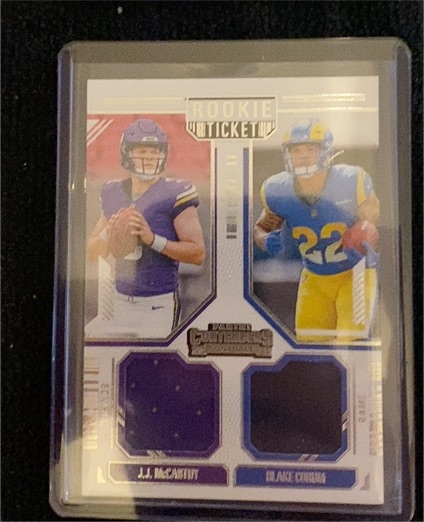 2024 Panini Contenders Rookie Ticket Dual Patch #DS-2 J.J. McCarthy / Blake Corum — front
