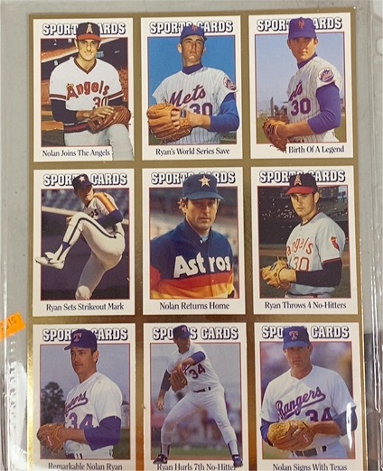 1992 Sports Card News Nolan Ryan Uncut Sheet #109-117 — front