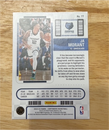 2022-23 Panini Contenders Basketball #77 Ja Morant — front