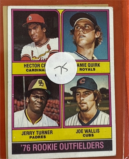 1976 Topps #598 Rookie Outfielders Hector Cruz Jamie Quirk Jerry Turner Joe Wallis — front