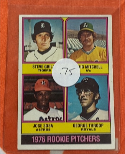 1976 Topps #591 Rookie Pitchers Steve Grilli/Craig Mitchell/Jose Sosa/George Throop — front
