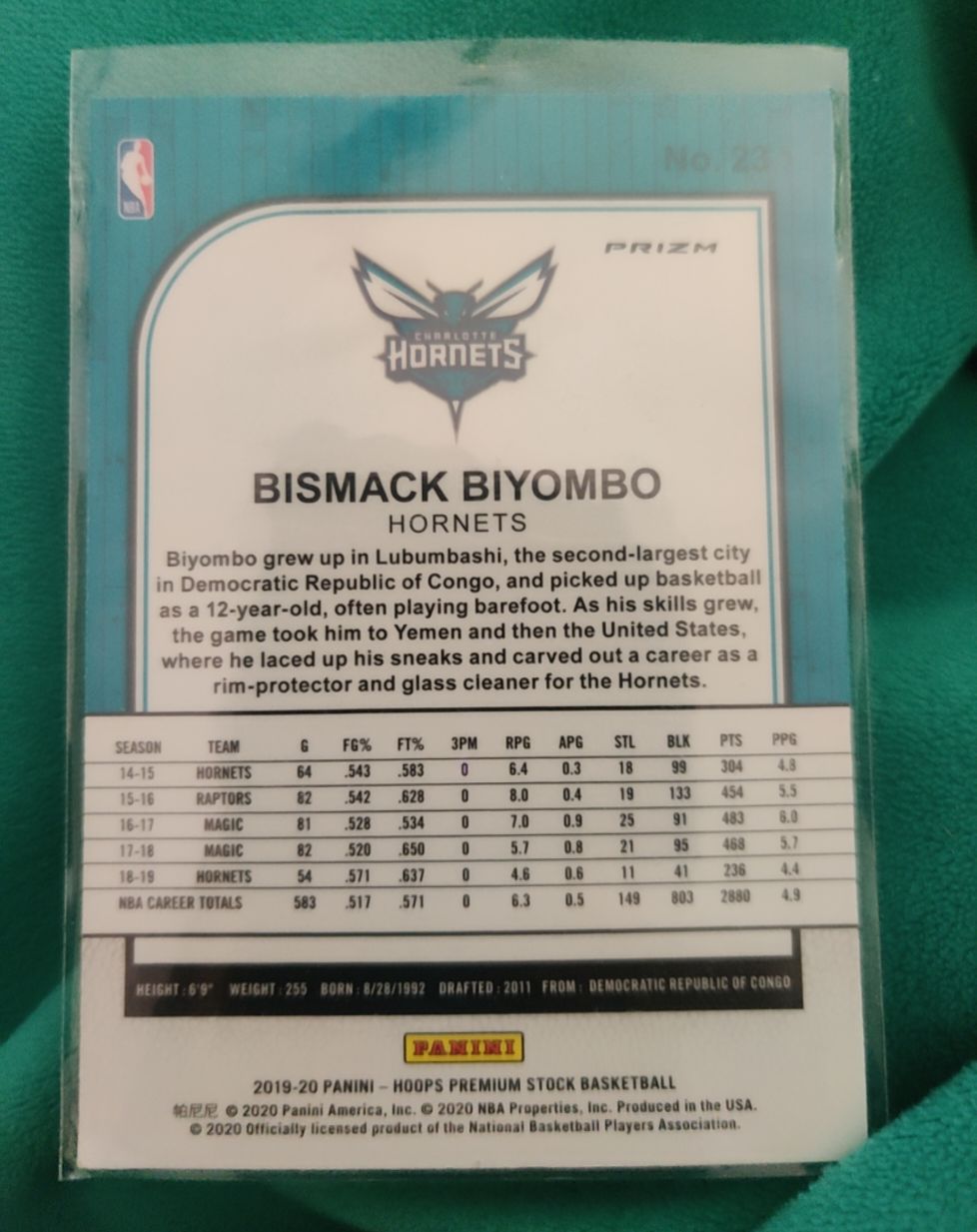 2019-20 Panini NBA Hoops Premium Stock #23 Bismack Biyombo — front