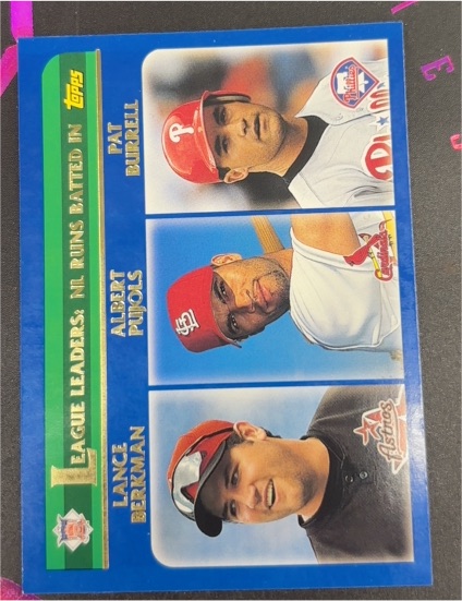 2003 Topps #346 National League Runs Batted In Leaders Pat Burrell Albert Pujols Lance Berkman — front