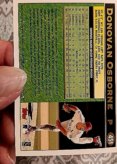1997 Topps #451 Donovan Osborne — back