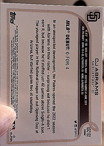 2022 Topps Chrome #US102 CJ Abrams — back
