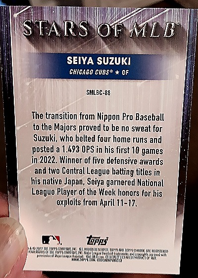 2022 Topps Stars of MLB #SMLB-88 Seiya Suzuki — back