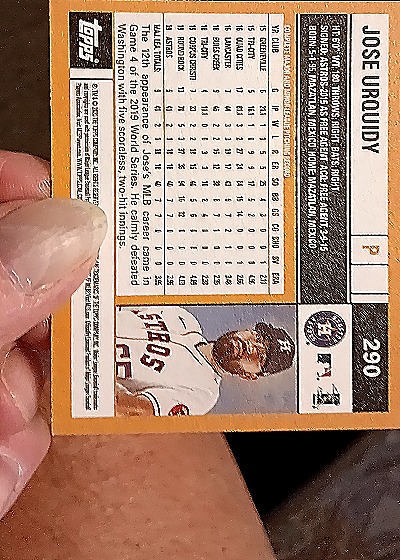 2020 Topps #290 Jose Urquidy — back