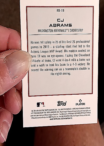 2022 Bowman Platinum #RR-19 CJ Abrams — back
