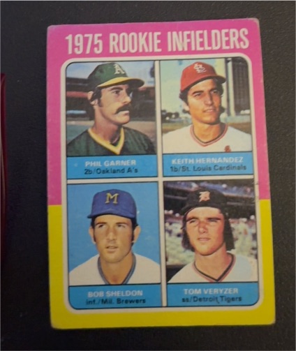 1975 Topps #623 Rookie Infielders Keith Hernandez, Phil Garner, Bob Sheldon, Tom Veryzer — front