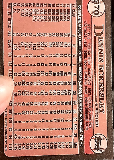 1989 Topps #370 Dennis Eckersley — back