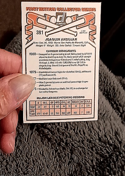1981 Donruss #381 Joaquin Andujar — back
