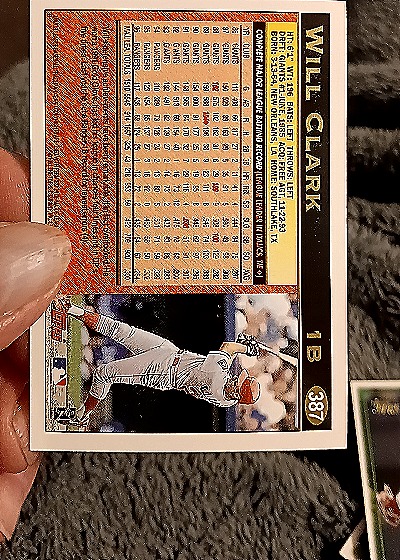 1997 Topps #387 Will Clark — back